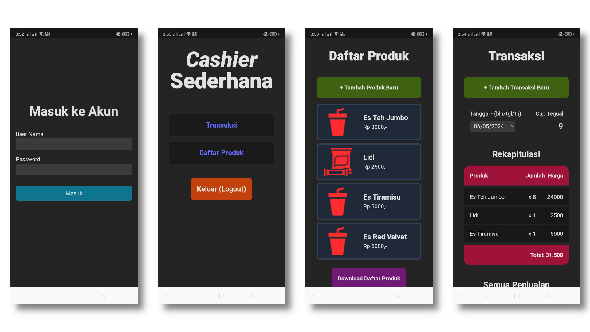 Halaman di Cashier Sederhama